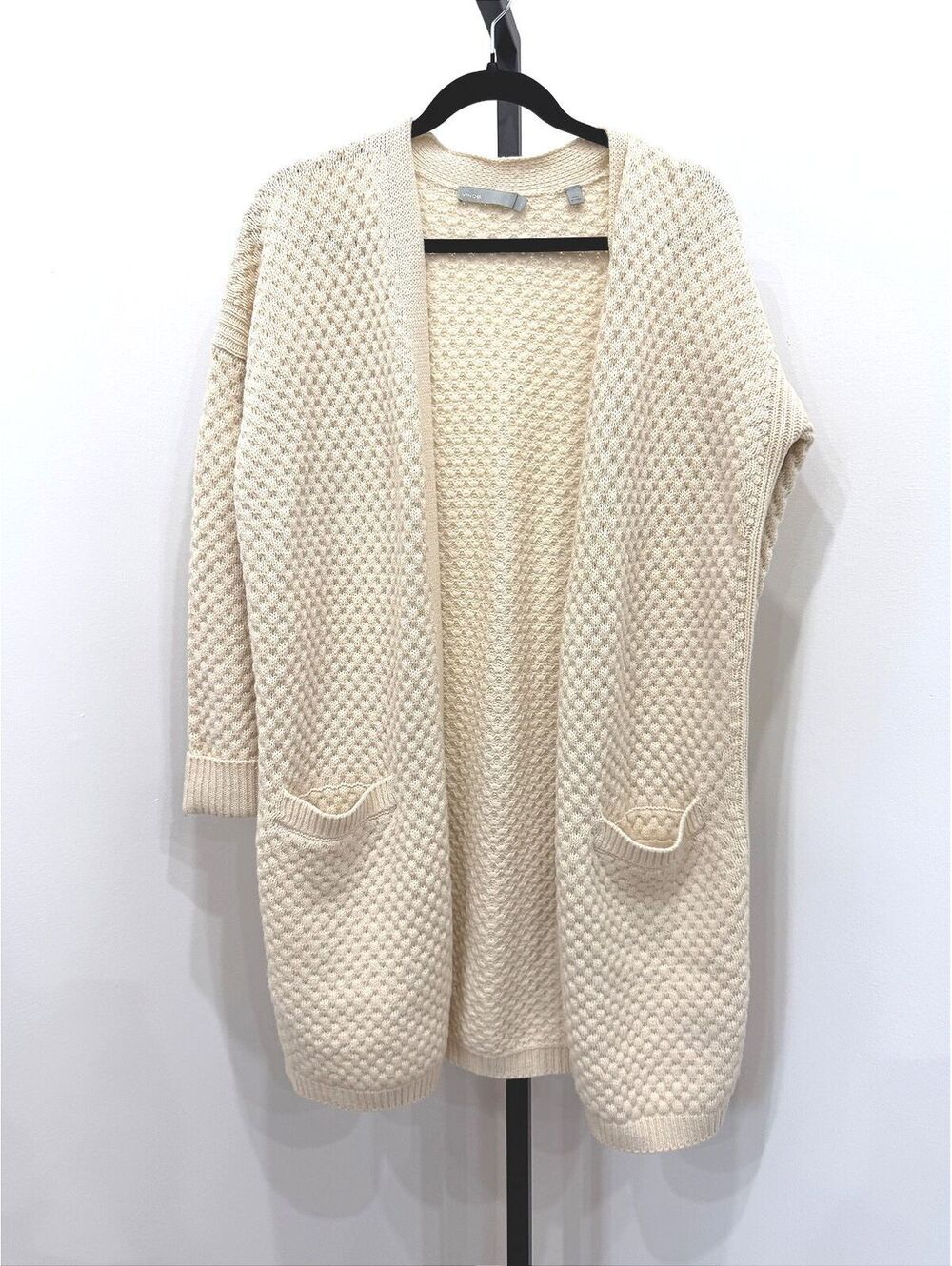 Vince Cream Wool Yak Yakack Knit Open Front Cardigan Sweater Small